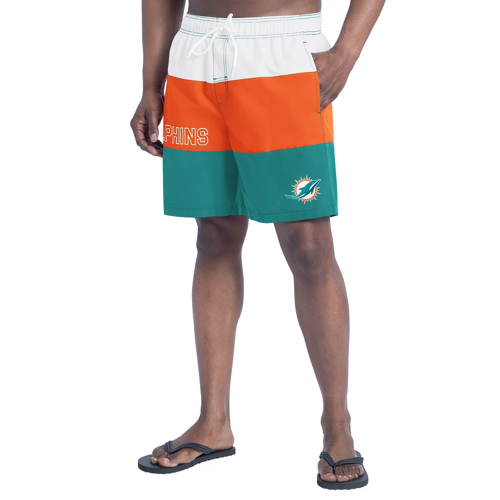 Men's G-III Sports by Carl Banks Aqua/Orange Miami Dolphins Sunrise Volley Swim Shorts