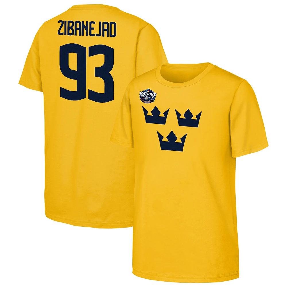 Youth Mika Zibanejad Gold Sweden 2025 4 Nations Face-Off Player Name & Number T-Shirt