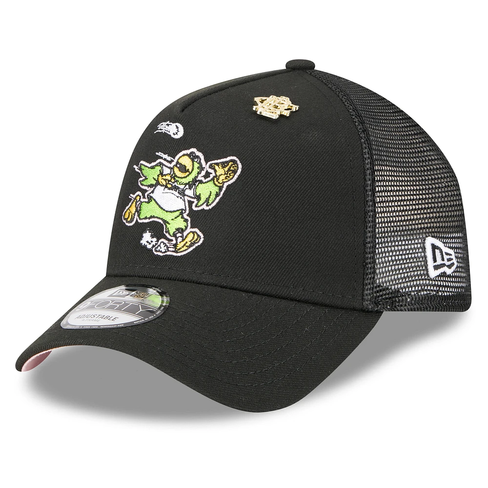 Men's New Era Black Pittsburgh Pirates 2025 Big League Chew A-Frame 9FORTY Adjustable Trucker Hat