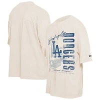 Men's New Era Cream Los Angeles Dodgers Cooperstown Collection Oversized Throwback Distressed T-Shirt
