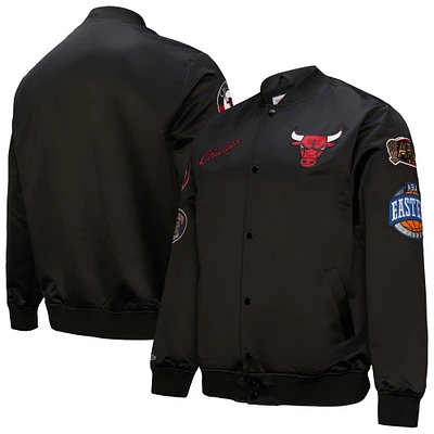 Men's Black Chicago Bulls Hardwood Classics Blackout Collection Satin Full-Zip Jacket