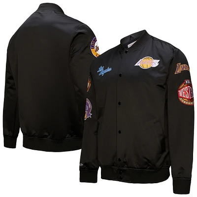 Men's Mitchell & Ness Black Los Angeles Lakers Blackout Collection Vintage Full-Snap Satin Jacket