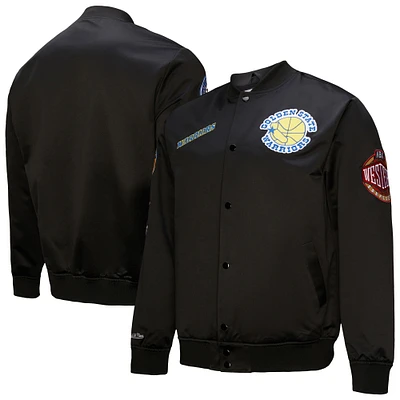 Men's Mitchell & Ness Black Golden State Warriors Blackout Collection Vintage Full-Snap Satin Jacket