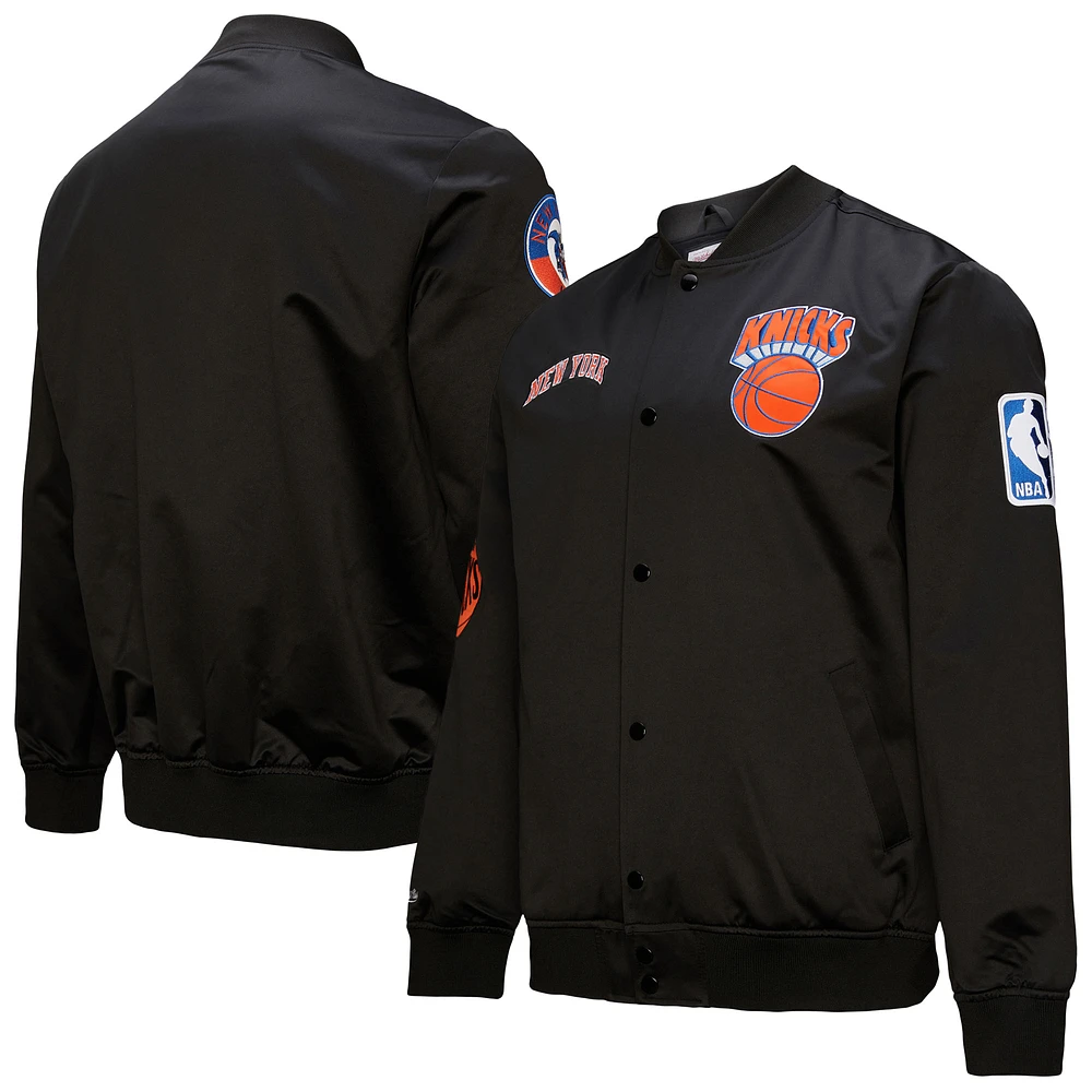 Men's Black New York Knicks Hardwood Classics Blackout Collection Satin Full-Zip Jacket