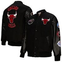 Men's Mitchell & Ness  Black Chicago Bulls Hardwood Classics Blackout Collection Full-Snap Varsity Jacket