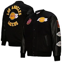 Men's Mitchell & Ness  Black Los Angeles Lakers Hardwood Classics Blackout Collection Full-Snap Varsity Jacket