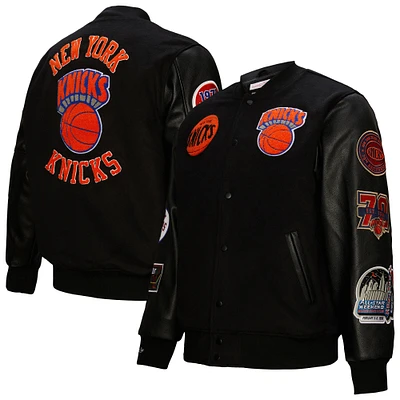 Men's Mitchell & Ness  Black New York Knicks Hardwood Classics Blackout Collection Full-Snap Varsity Jacket