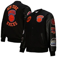 Men's Mitchell & Ness  Black New York Knicks Hardwood Classics Blackout Collection Full-Snap Varsity Jacket