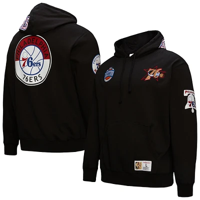 Men's Mitchell & Ness  Black Philadelphia 76ers Hardwood Classics Blackout Collection Pullover Hoodie