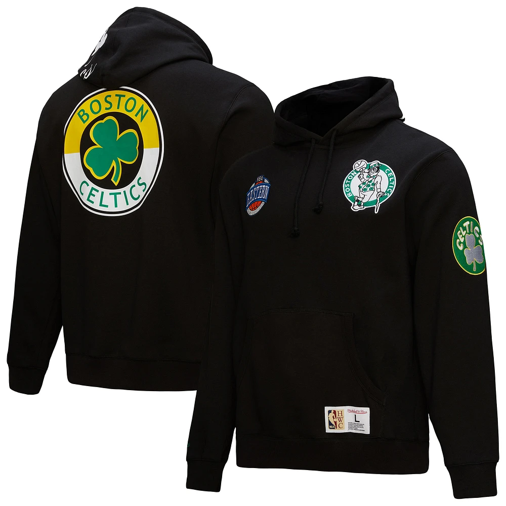 Men's Mitchell & Ness  Black Boston Celtics Hardwood Classics Blackout Collection Pullover Hoodie