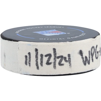 Kyle Connor Winnipeg Jets Game-Used Goal Puck from November 12, 2024 vs. New York Rangers - First of Two Goals Scored