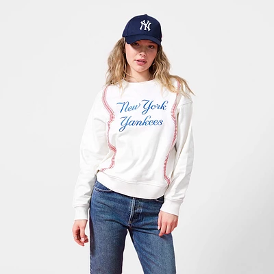 Women's Terez  Cream New York Yankees Baseball Stitch Pullover Sweatshirt