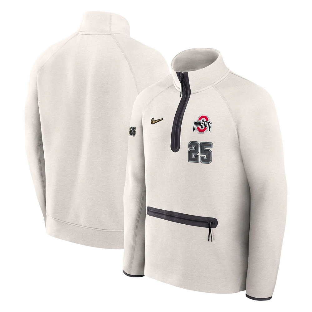 Men's Nike  Tan Ohio State Buckeyes College Football Playoff 2025 National Championship Media Day Tech Fleece Half-Zip Top