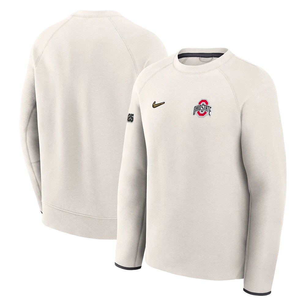 Men's Nike  Tan Ohio State Buckeyes College Football Playoff 2025 National Championship Media Day Tech Fleece Pullover Sweatshirt