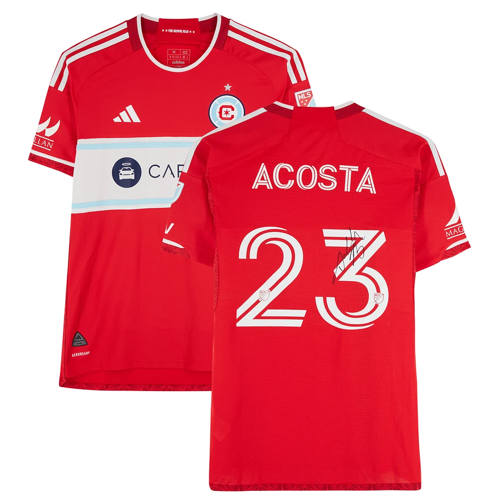 Kellyn Acosta Chicago Fire Autographed Match-Used #23 Red adidas Jersey from the 2024 MLS Season - Size M