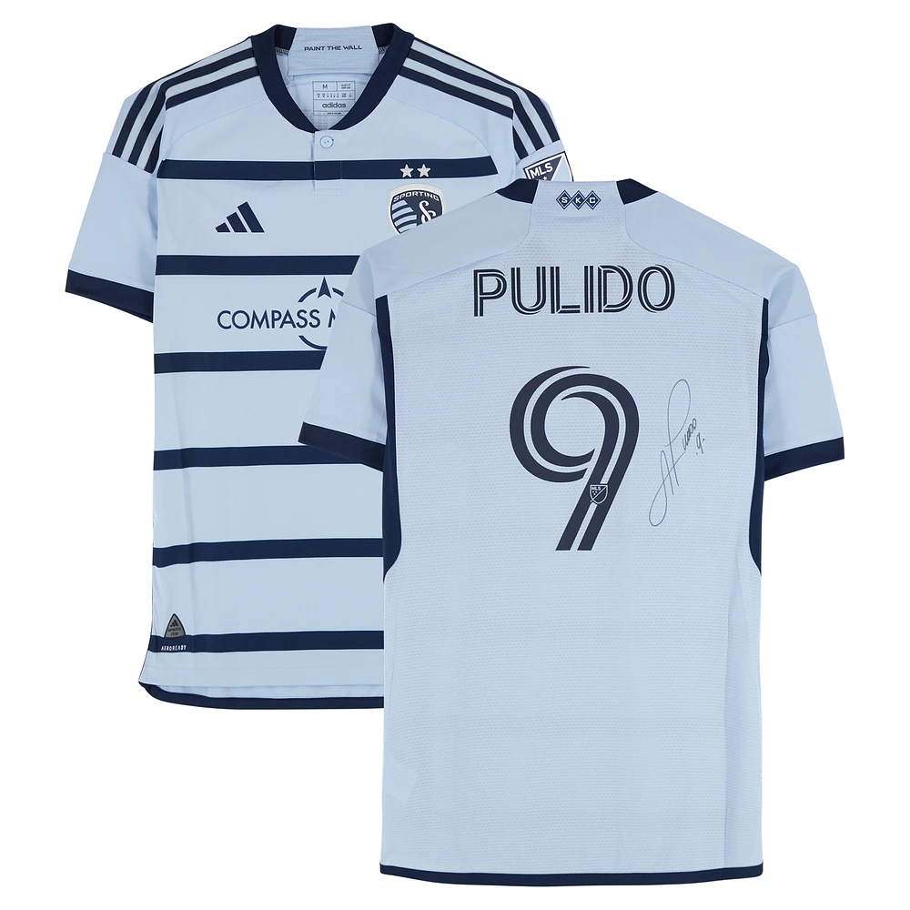 Alan Pulido Sporting Kansas City Autographed Match-Used #9 Blue adidas Jersey from the 2024 MLS Season - Size M