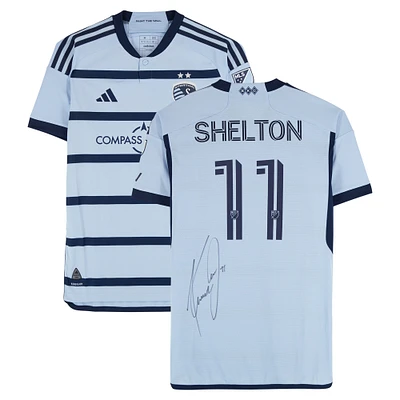 Khiry Shelton Sporting Kansas City Autographed Match-Used #11 Blue adidas Jersey from the 2024 MLS Season - Size M