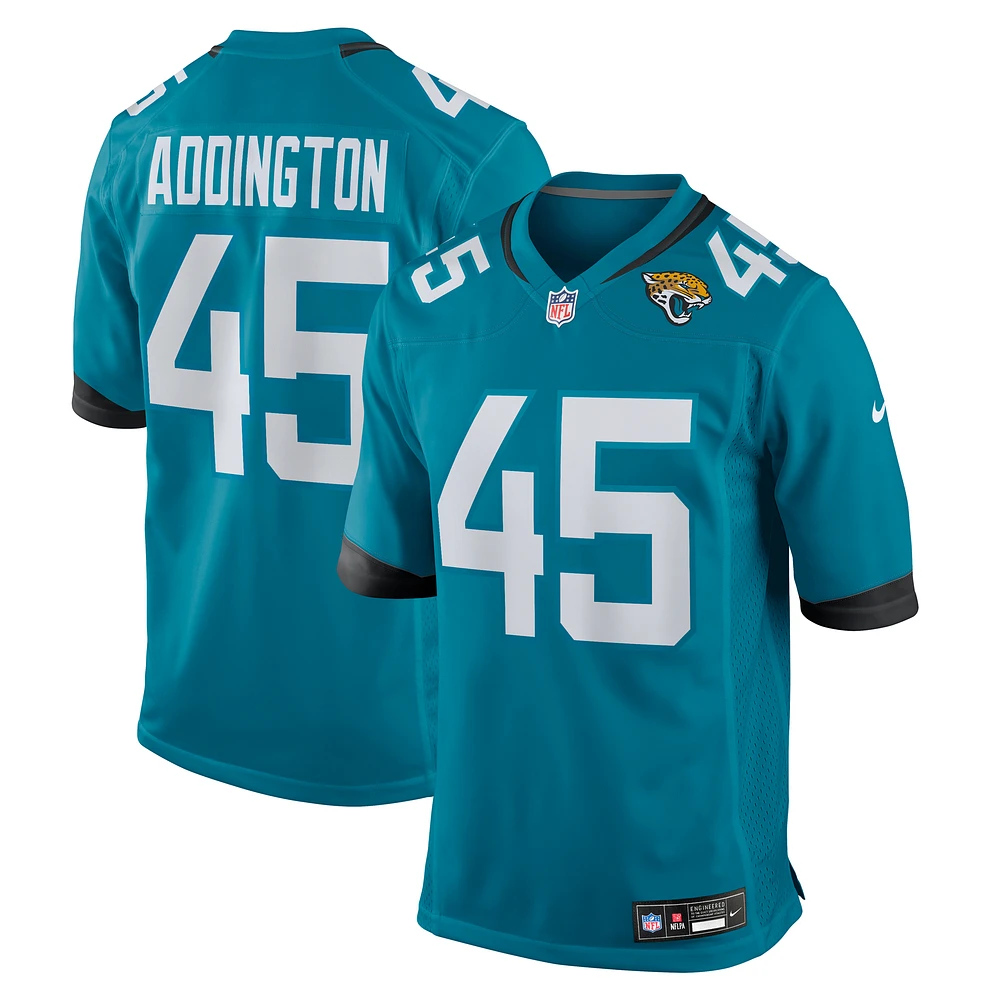 Men's Nike Tucker Addington  Teal Jacksonville Jaguars Team Game Jersey