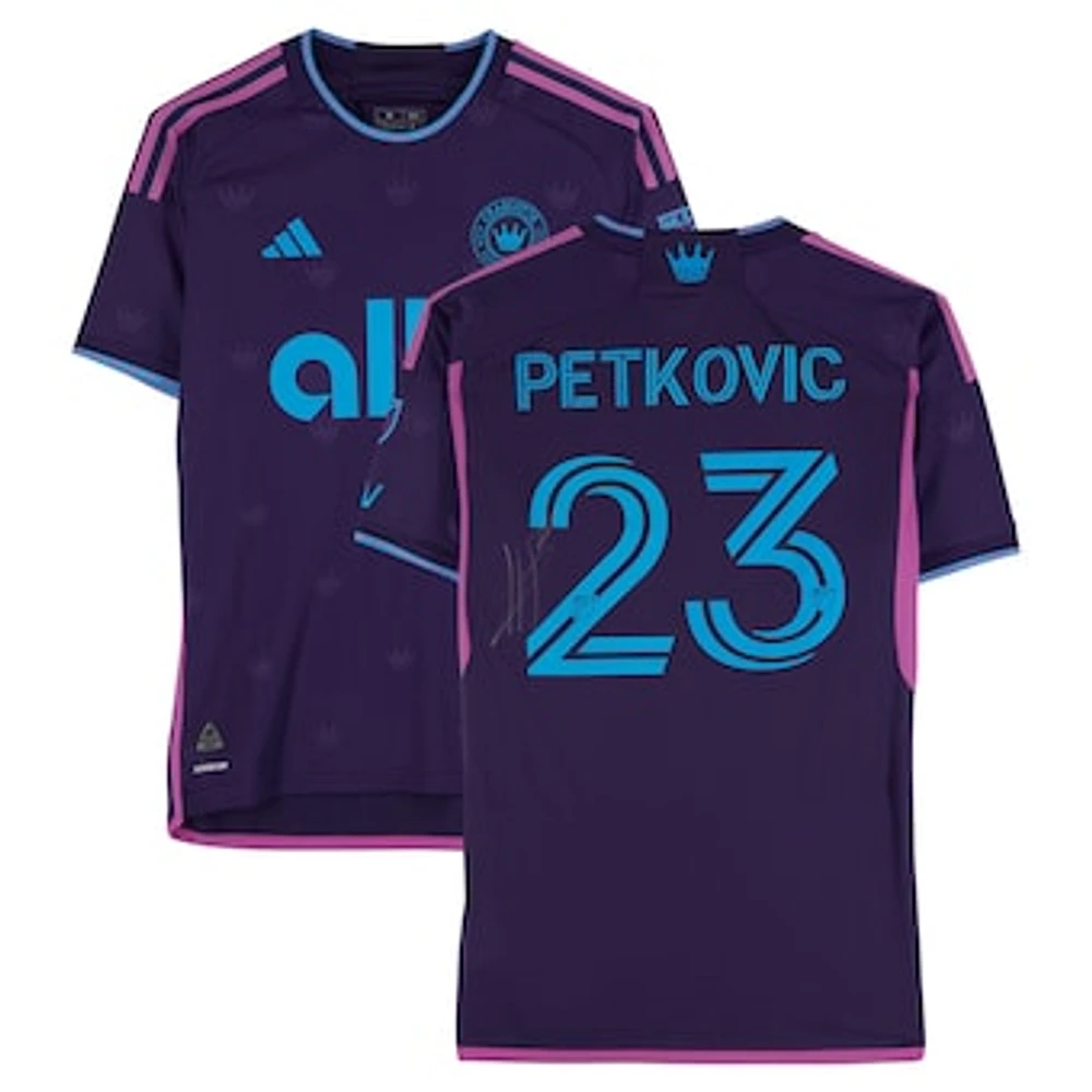 Nikola Petković Charlotte FC Autographed Match-Used #23 Purple adidas Jersey from the 2024 MLS Season - Size M