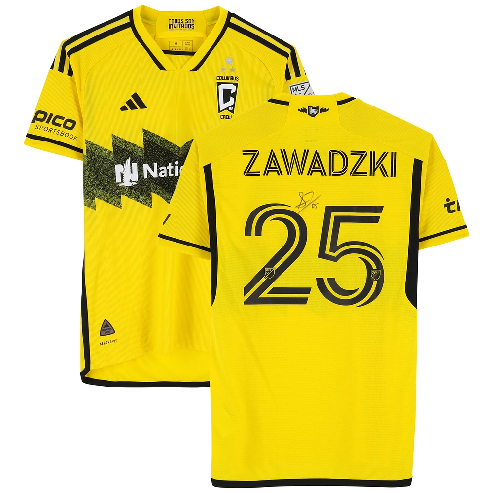 Sean Zawadzki Columbus Crew Autographed Match-Used #25 Yellow adidas Jersey from the 2024 MLS Season - Size M