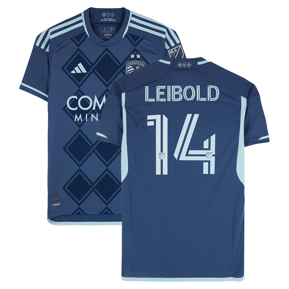 Tim Leibold Sporting Kansas City Autographed Match-Used #14 Navy adidas Jersey from the 2024 MLS Season - Size M