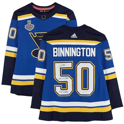 Jordan Binnington St. Louis Blues Autographed Blue adidas Authentic Jersey with 2019 Stanley Cup Final Patch & Multiple Inscriptions