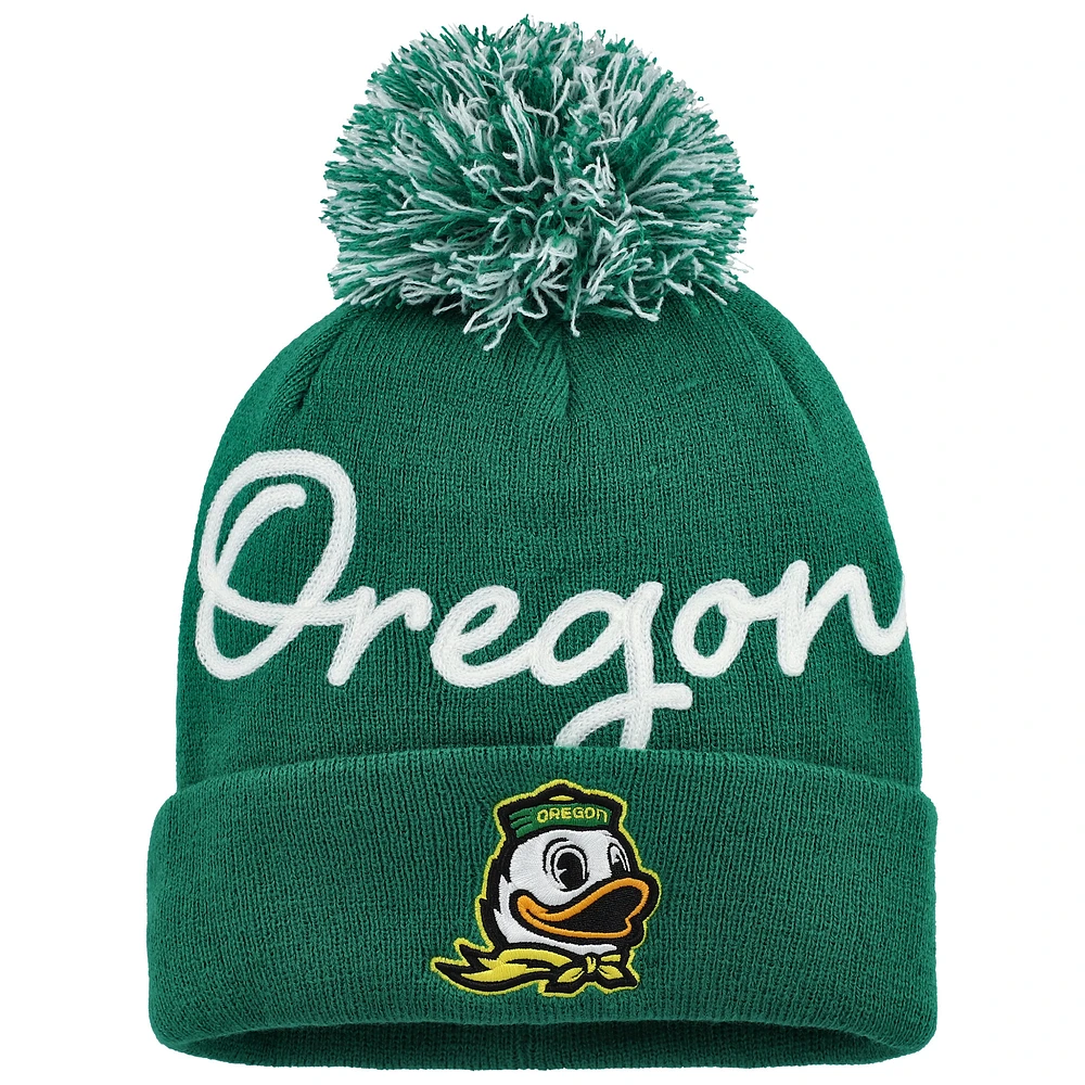 Women's Fanatics Green Oregon Ducks Excel Cuffed Knit Hat with Pom