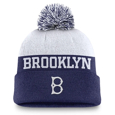 Men's Nike Navy/White Brooklyn Dodgers Peak Rewind Cuffed Knit Hat with Pom