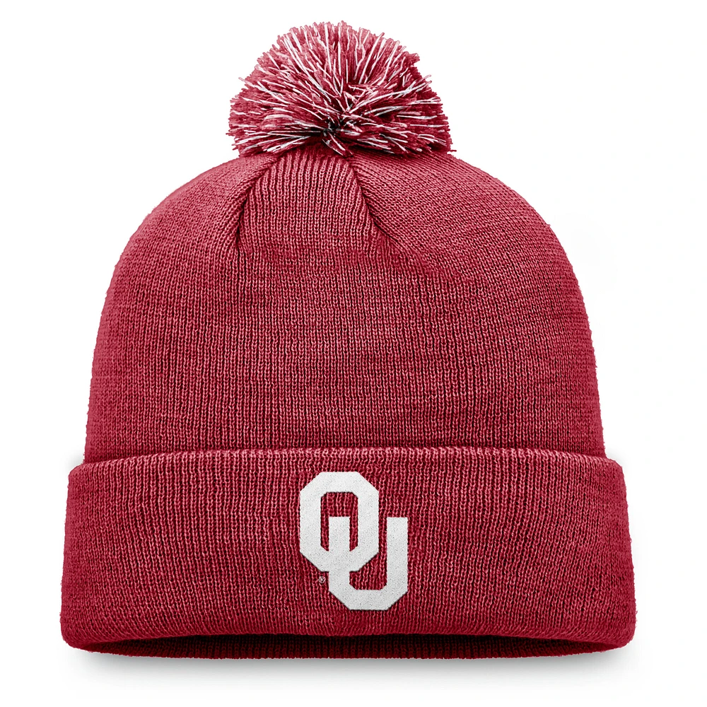 Men's Top of the World Crimson Oklahoma Sooners Team Logo Cuffed Knit Hat with Pom