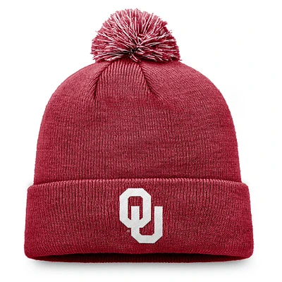 Men's Top of the World Crimson Oklahoma Sooners Team Logo Cuffed Knit Hat with Pom