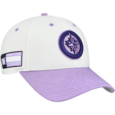 Men's Fanatics  White/Lavender Winnipeg Jets Authentic Pro Hockey Fights Cancer Adjustable Hat