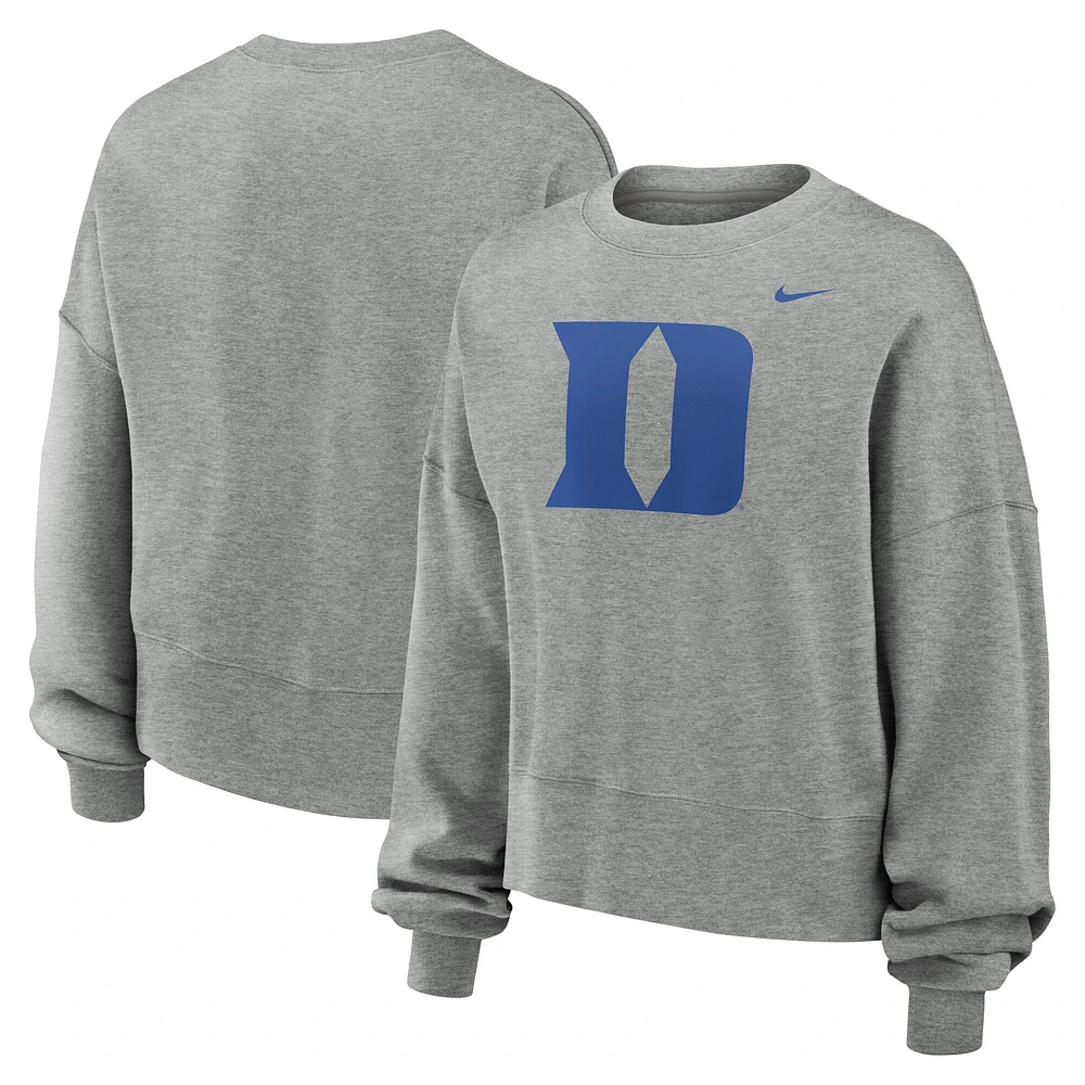 Women's Nike Heather Gray Duke Blue Devils Oversized Essential Pullover Sweatshirt