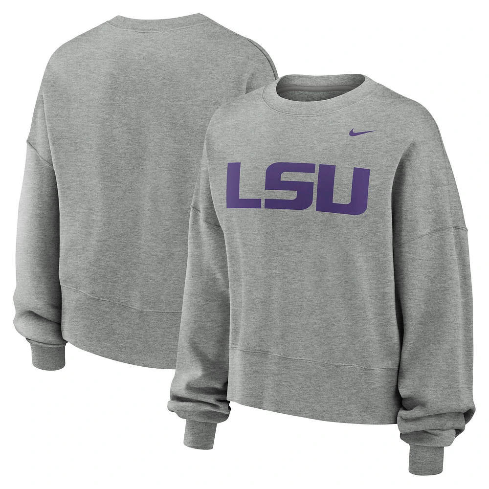 Women's Nike Heather Gray LSU Tigers Oversized Essential Pullover Sweatshirt