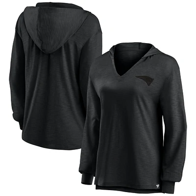 Women's Fanatics  New England Patriots Blackout Slub Hoodie V-Neck Long Sleeve T-Shirt