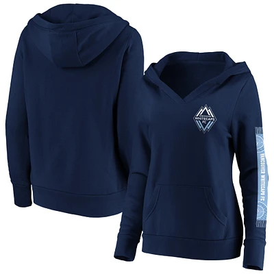 Women's Fanatics  Navy Vancouver Whitecaps FC Fleece Scarf Sleeve V-Neck Pullover Hoodie