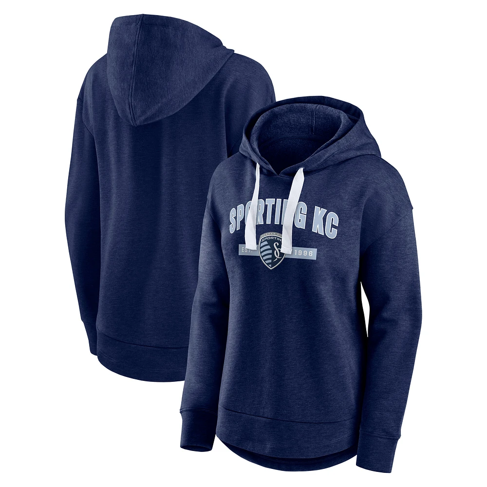 Women's Fanatics Heather Navy Sporting Kansas City Team Pullover Hoodie
