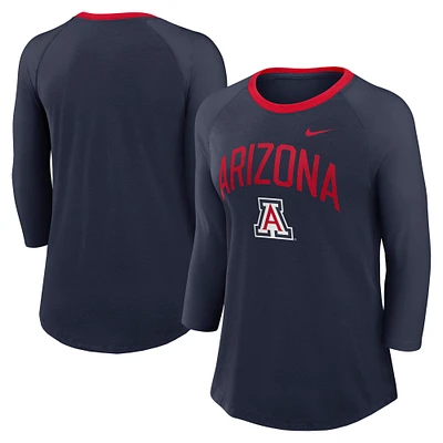 Women's Nike  Navy Arizona Wildcats 3/4-Sleeve Raglan Tri-Blend Top