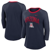 Women's Nike  Navy Arizona Wildcats 3/4-Sleeve Raglan Tri-Blend Top