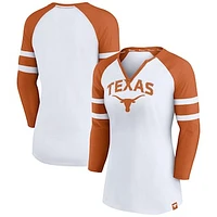 Women's Fanatics  White Texas Longhorns Block Party Notch Neck Raglan 3/4 Sleeve Top