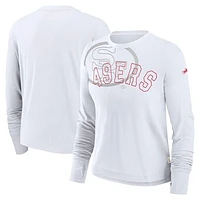 Women's Nike White San Francisco 49ers Layered Logo Cropped Long Sleeve Fashion T-Shirt