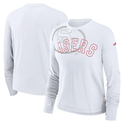 Women's Nike White San Francisco 49ers Layered Logo Cropped Long Sleeve Fashion T-Shirt