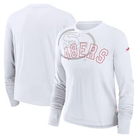 Women's Nike White San Francisco 49ers Layered Logo Cropped Long Sleeve Fashion T-Shirt