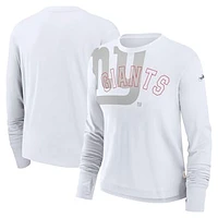 Women's Nike White New York Giants Layered Logo Cropped Long Sleeve Fashion T-Shirt