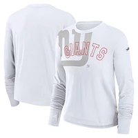 Women's Nike White New York Giants Layered Logo Cropped Long Sleeve Fashion T-Shirt