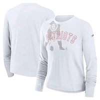 Women's Nike White New England Patriots Layered Logo Cropped Long Sleeve Fashion T-Shirt