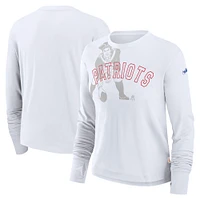 Women's Nike White New England Patriots Layered Logo Cropped Long Sleeve Fashion T-Shirt
