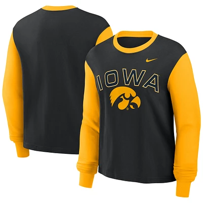 Women's Nike  Black/Gold Iowa Hawkeyes Boxy Long Sleeve T-Shirt