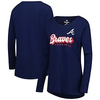 Women's Fanatics Navy Atlanta Braves Run the Bases Long Sleeve T-Shirt