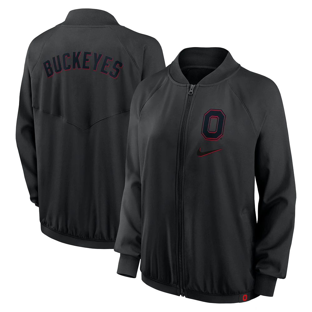 Women's Nike Black Ohio State Buckeyes Raglan Full-Zip Bomber Jacket
