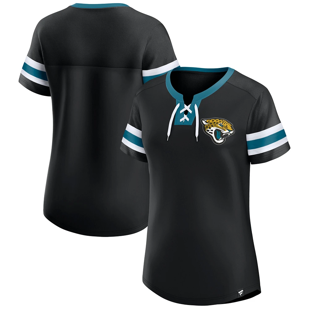 Women's Fanatics Black Jacksonville Jaguars Lace-Up Bling T-Shirt